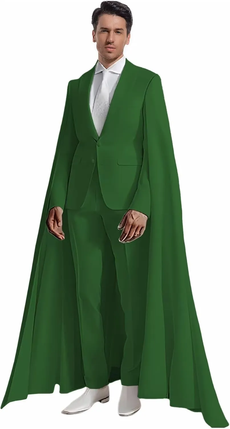 Fashion Mens Suit with Cape Classic Fit 2 Piece Peak Lapel Blazer Pants Single Breasted Prom Tuxedos for Party