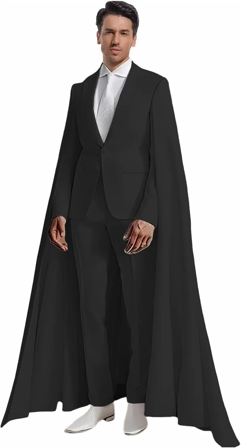 Fashion Mens Suit with Cape Classic Fit 2 Piece Peak Lapel Blazer Pants Single Breasted Prom Tuxedos for Party