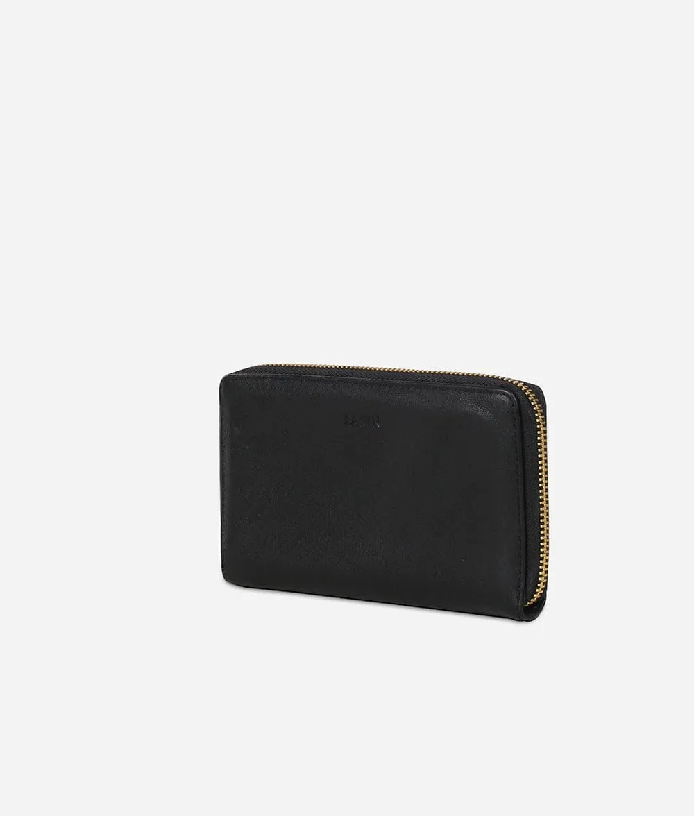 FAWN DESIGN The Wallet, Faux Leather Womens Wallet with Coin Pocket, ID and Credit Card Holder, Minimalist Wallet Women, Zipper Wallet with Wristlet Strap, 6.75 x 4 x 1 inches, Black