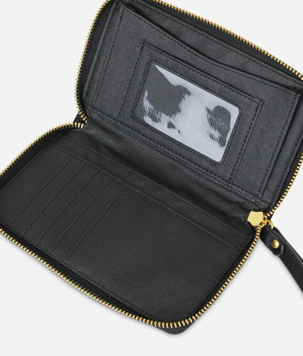 FAWN DESIGN The Wallet, Faux Leather Womens Wallet with Coin Pocket, ID and Credit Card Holder, Minimalist Wallet Women, Zipper Wallet with Wristlet Strap, 6.75 x 4 x 1 inches, Black