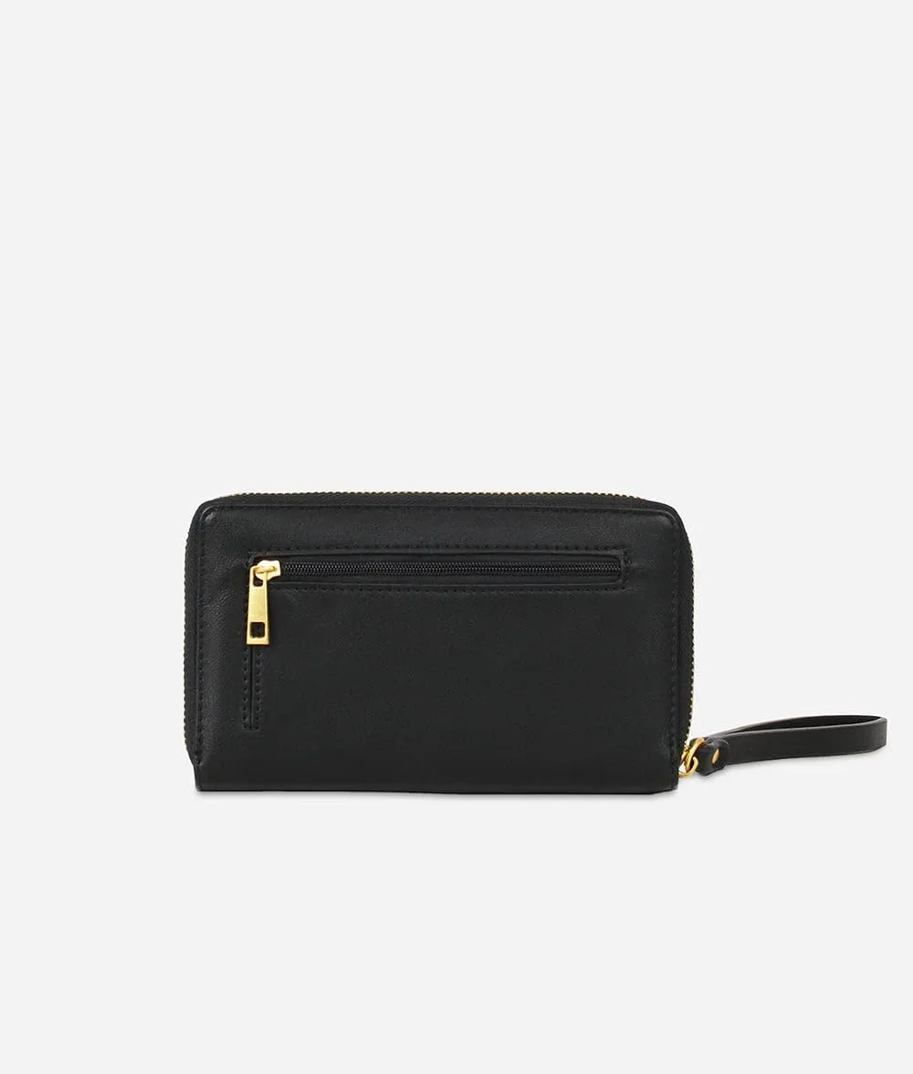 FAWN DESIGN The Wallet, Faux Leather Womens Wallet with Coin Pocket, ID and Credit Card Holder, Minimalist Wallet Women, Zipper Wallet with Wristlet Strap, 6.75 x 4 x 1 inches, Black