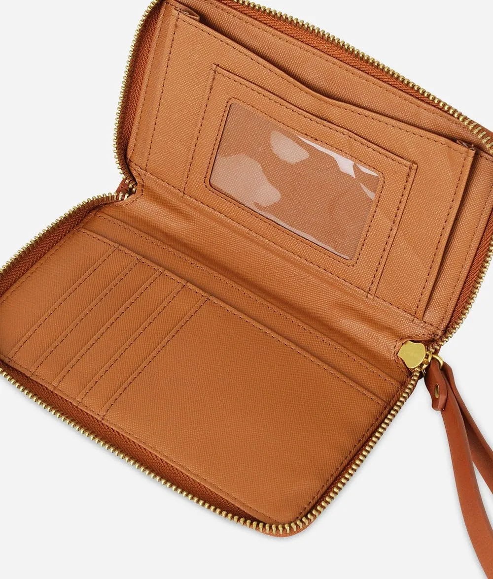 FAWN DESIGN The Wallet, Faux Leather Womens Wallet with Coin Pocket, ID and Credit Card Holder, Minimalist Wallet Women, Zipper Wallet with Wristlet Strap, 6.75 x 4 x 1 inches, Brown