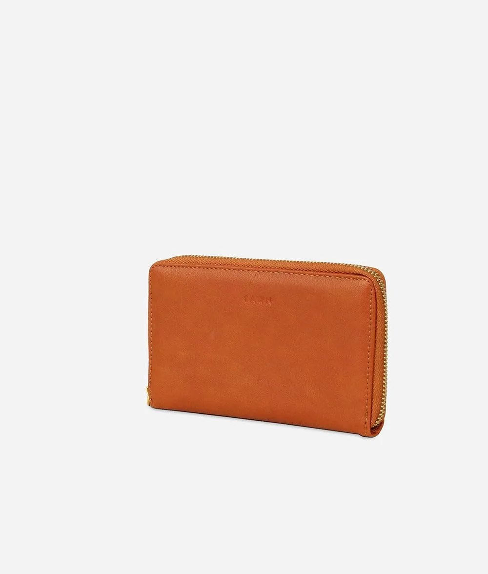 FAWN DESIGN The Wallet, Faux Leather Womens Wallet with Coin Pocket, ID and Credit Card Holder, Minimalist Wallet Women, Zipper Wallet with Wristlet Strap, 6.75 x 4 x 1 inches, Brown