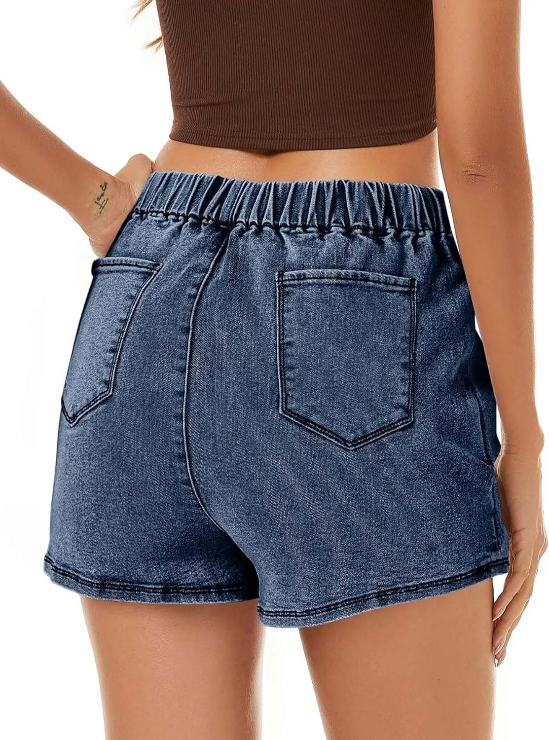 FEKOAFE Denim Skorts for Woman 2025 High Waist Trendy Slit Stretchy Y2K Denim Wrap Skirt with Shorts