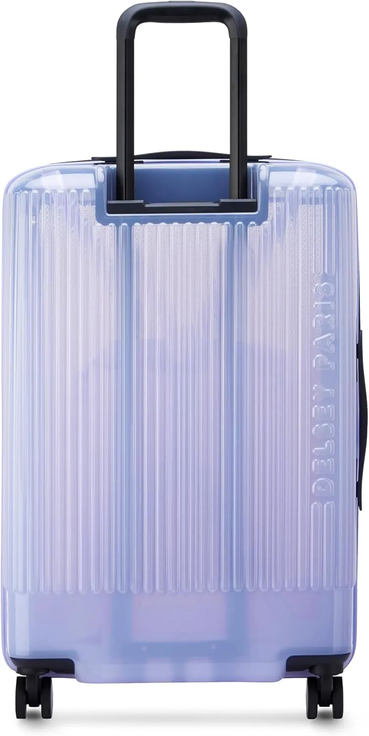 florence by mills Gotta Glow Hardside Expandable Luggage with Spinner Wheels, Translucent See-Thru Purple, Checked-Medium 24 Inch