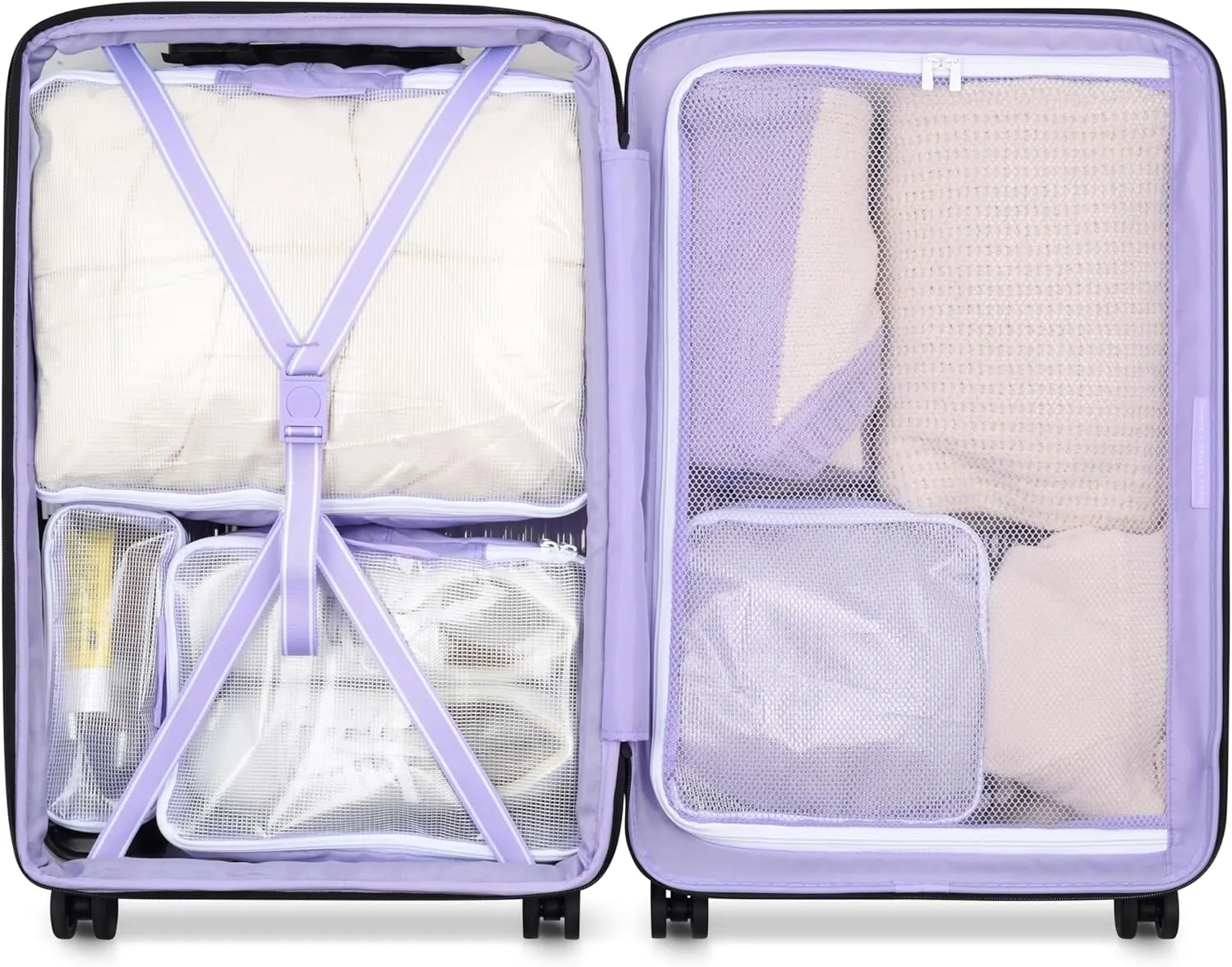 florence by mills Gotta Glow Hardside Expandable Luggage with Spinner Wheels, Translucent See-Thru Purple, Checked-Medium 24 Inch