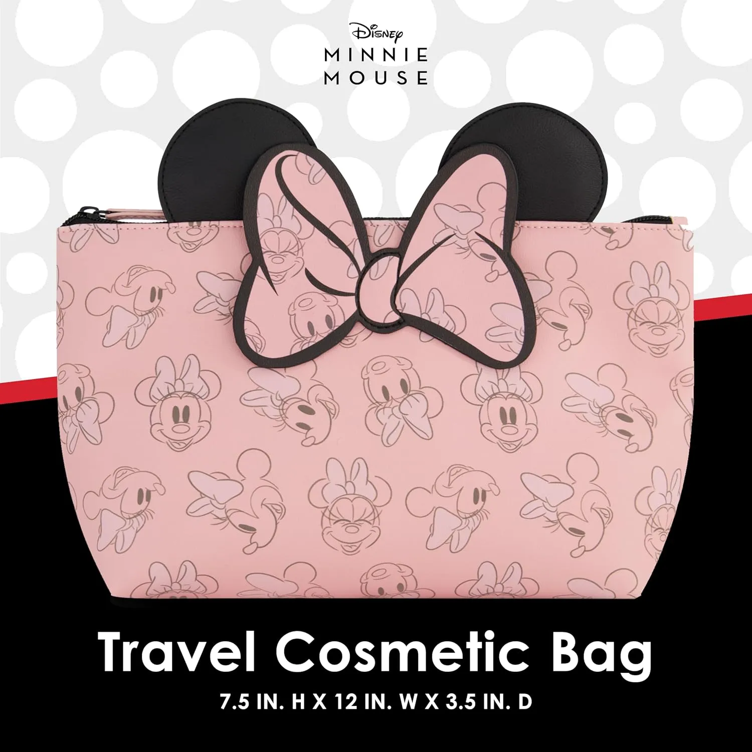 FUL Disney Minnie Mouse Women's Makeup Bag, Small Travel Cosmetic Zipper Pouch Organizer