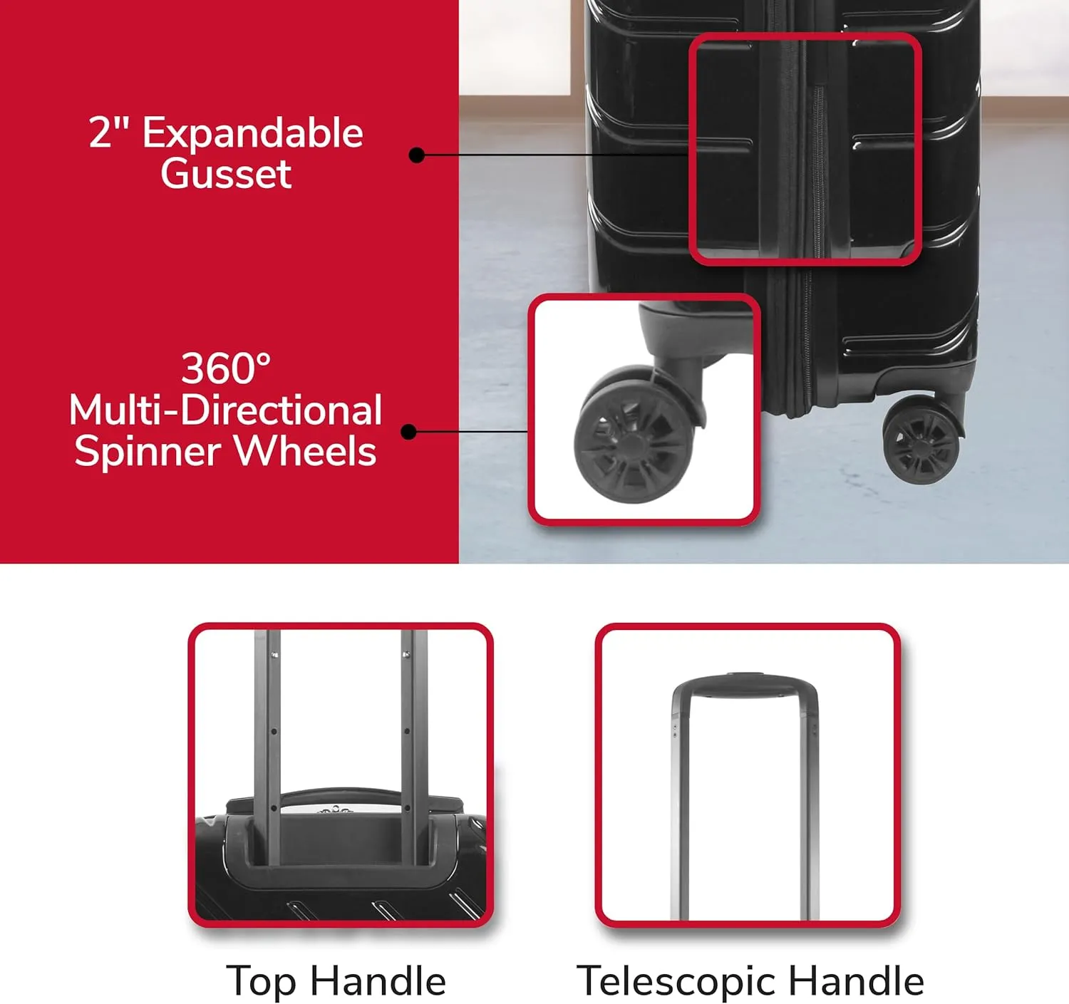 FUL Velocity Rolling Luggage, Hardshell Suitcase with Spinner Wheels, Black, 27 Inch