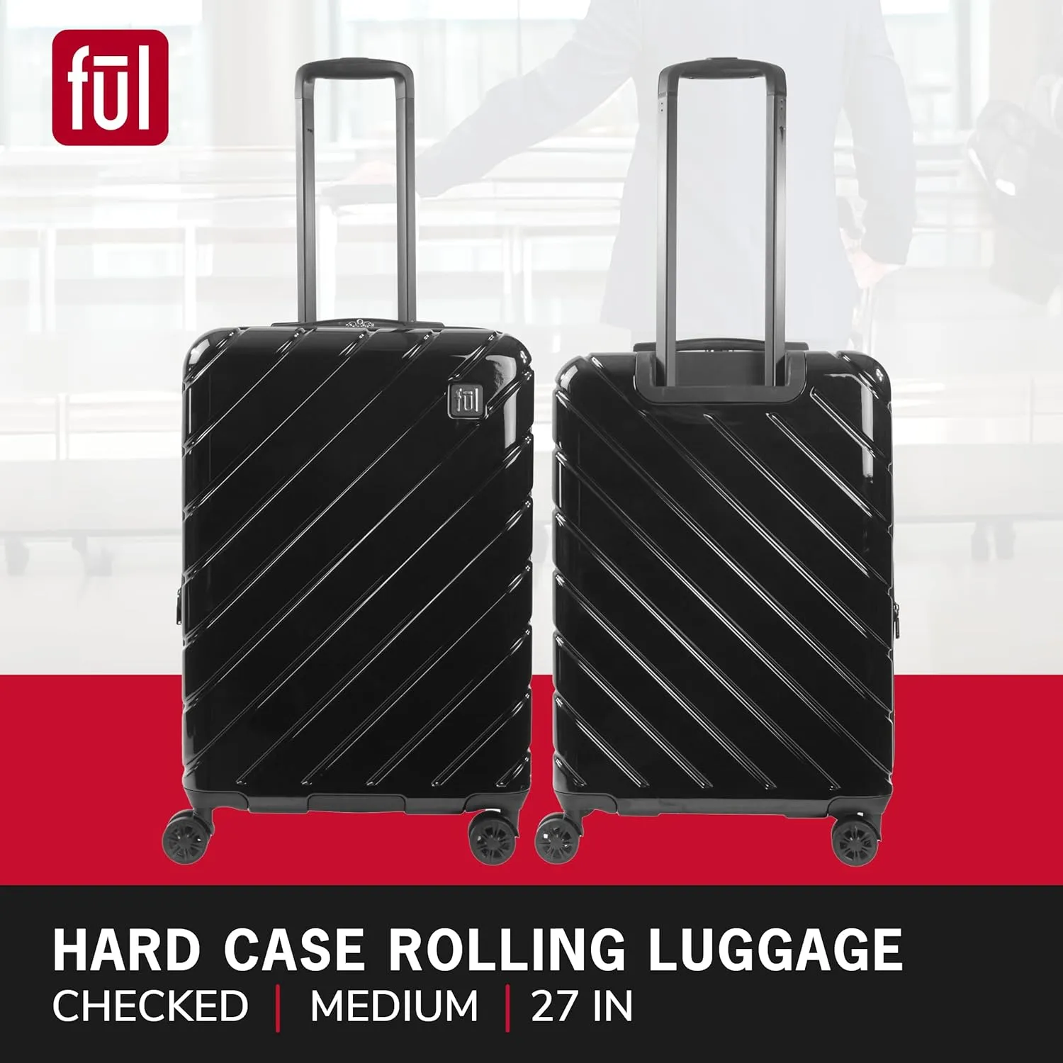 FUL Velocity Rolling Luggage, Hardshell Suitcase with Spinner Wheels, Black, 27 Inch