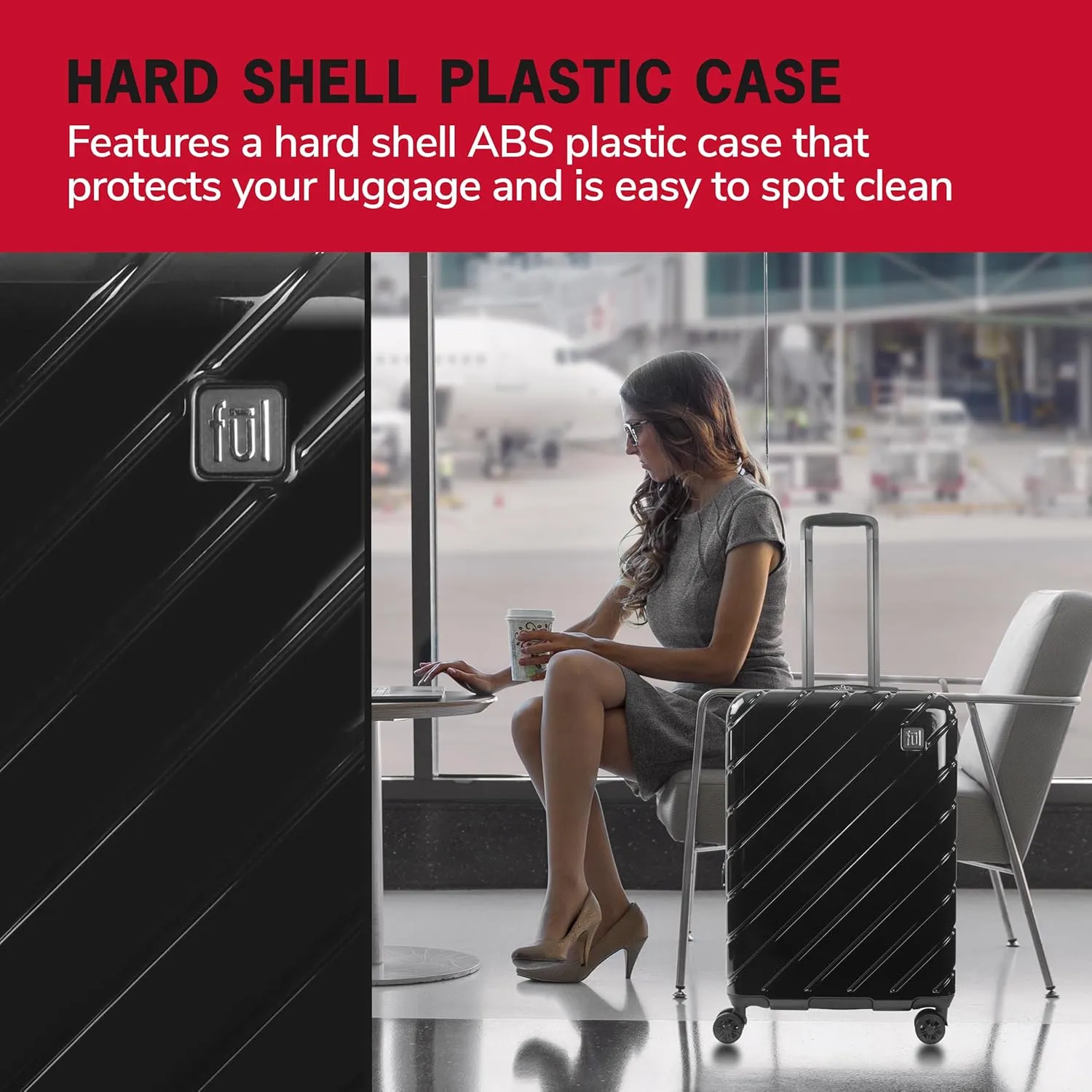 FUL Velocity Rolling Luggage, Hardshell Suitcase with Spinner Wheels, Black, 27 Inch