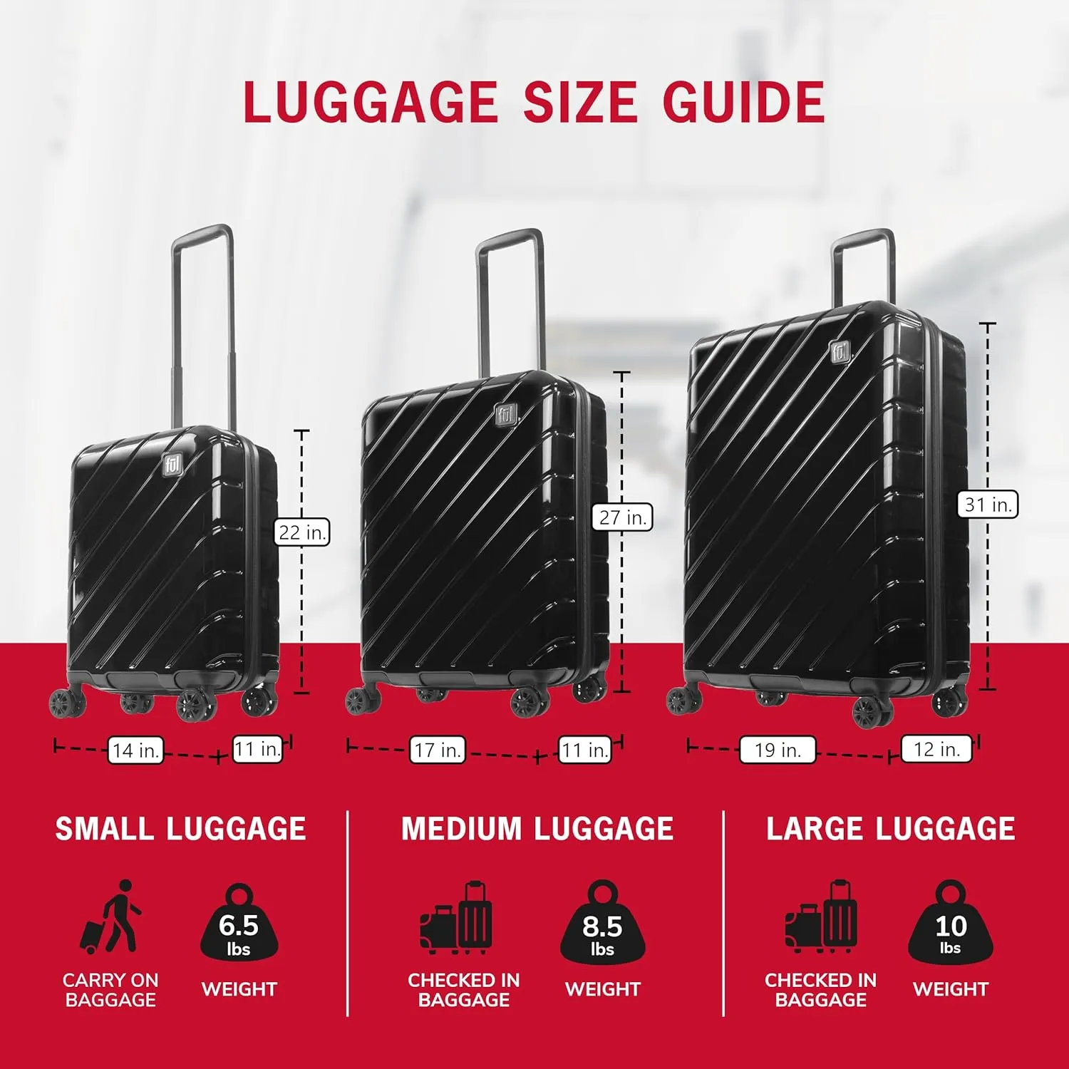 FUL Velocity Rolling Luggage, Hardshell Suitcase with Spinner Wheels, Black, 27 Inch
