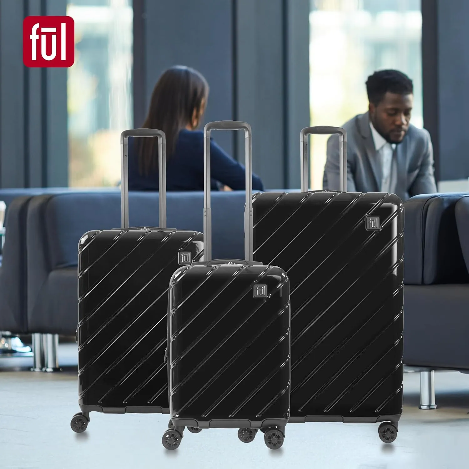 FUL Velocity Rolling Luggage, Hardshell Suitcase with Spinner Wheels, Black, 27 Inch