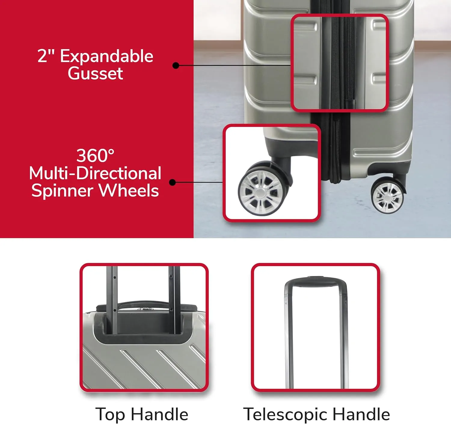 FUL Velocity Rolling Luggage, Hardshell Suitcase with Spinner Wheels, Silver, 27 Inch