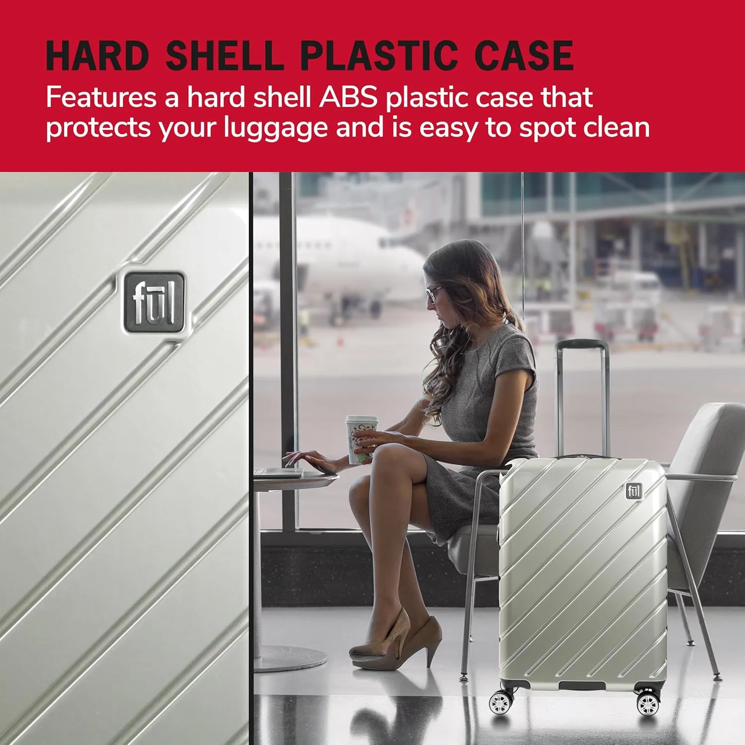 FUL Velocity Rolling Luggage, Hardshell Suitcase with Spinner Wheels, Silver, 27 Inch