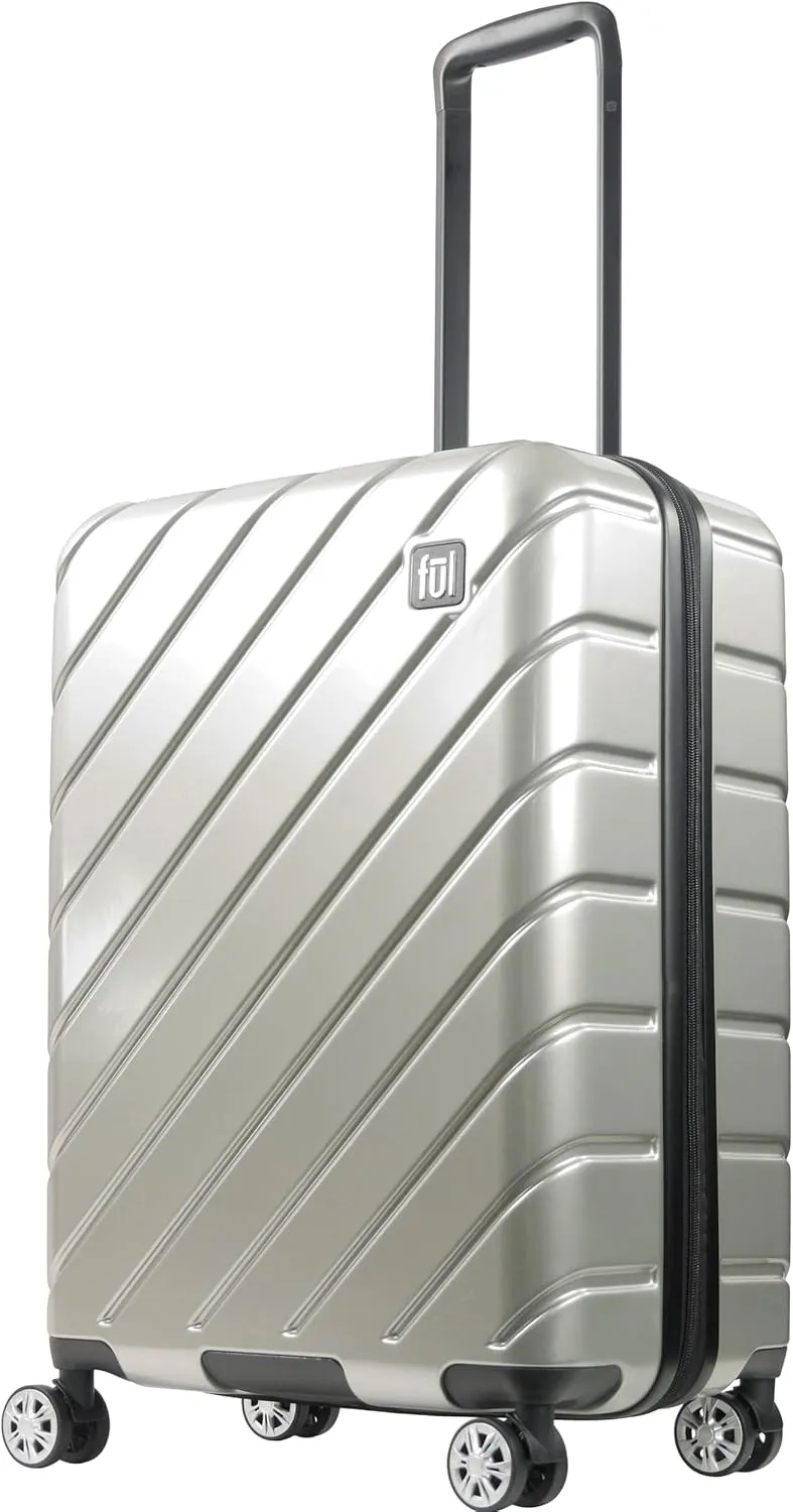 FUL Velocity Rolling Luggage, Hardshell Suitcase with Spinner Wheels, Silver, 27 Inch