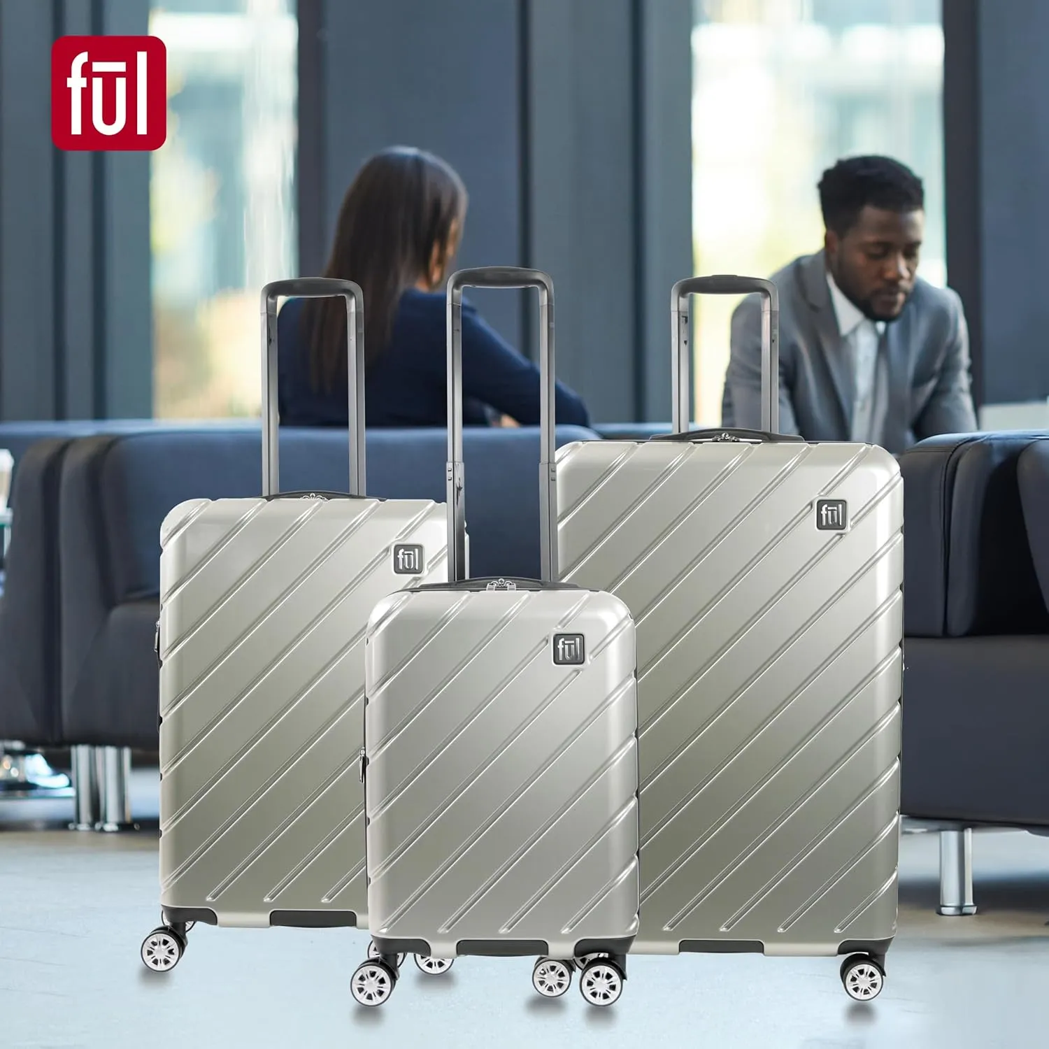 FUL Velocity Rolling Luggage, Hardshell Suitcase with Spinner Wheels, Silver, 27 Inch