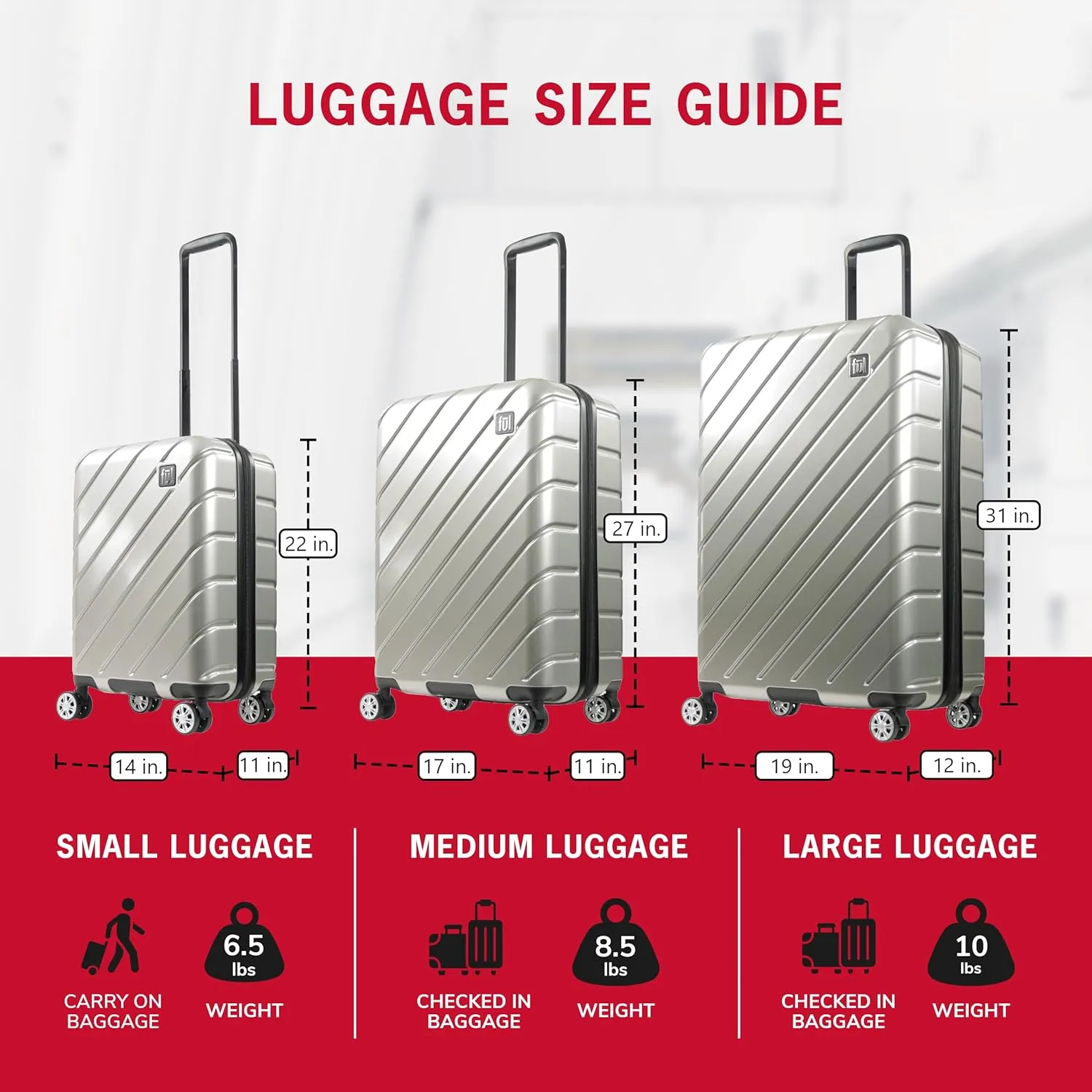 FUL Velocity Rolling Luggage, Hardshell Suitcase with Spinner Wheels, Silver, 27 Inch