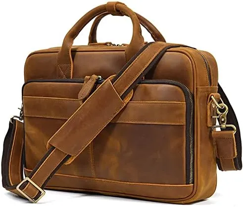 Full Grain Leather Briefcase Laptop Bag Shoulder Messenger Bag for Business or Travel Men' handbag
