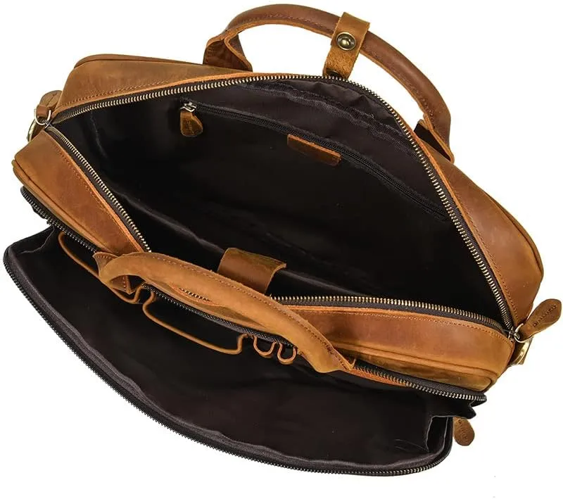 Full Grain Leather Briefcase Laptop Bag Shoulder Messenger Bag for Business or Travel Men' handbag