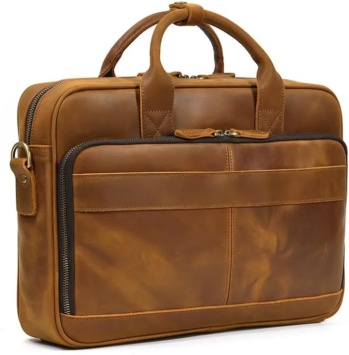 Full Grain Leather Briefcase Laptop Bag Shoulder Messenger Bag for Business or Travel Men' handbag