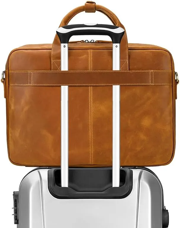 Full Grain Leather Briefcase Laptop Bag Shoulder Messenger Bag for Business or Travel Men' handbag