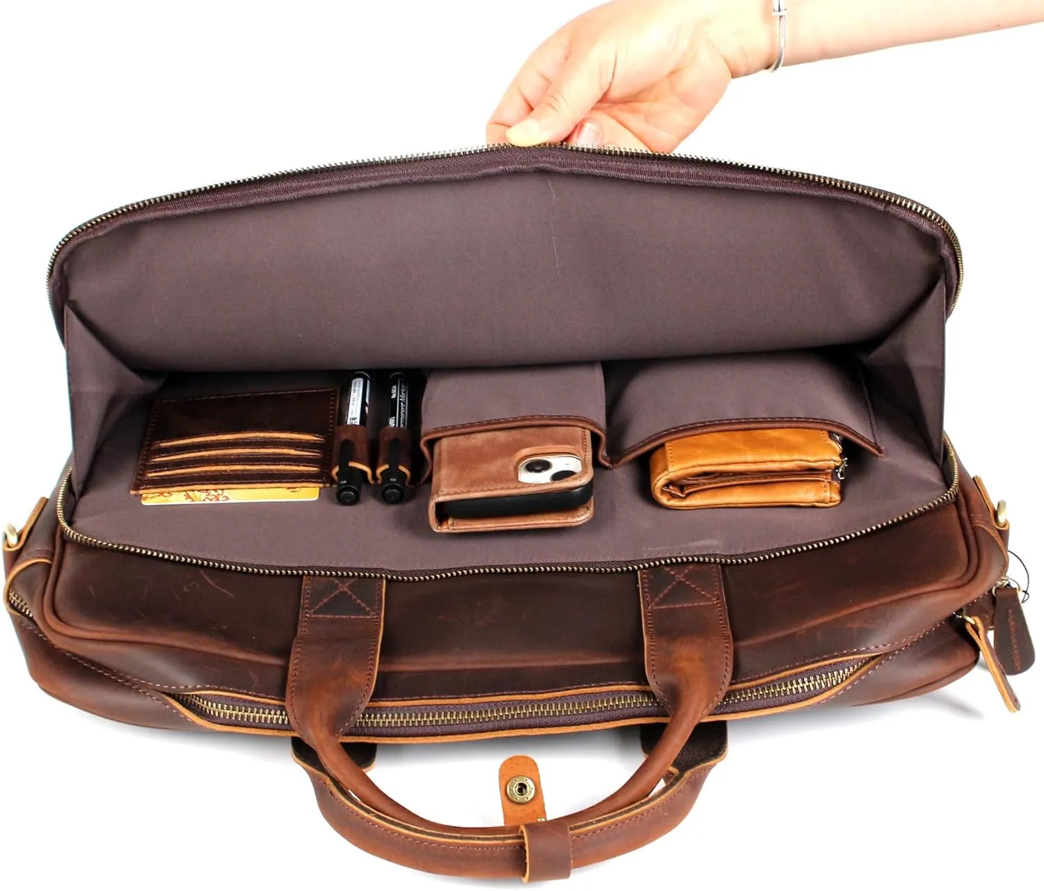 Full Grain Leather Briefcase Laptop Bag Shoulder Messenger Bag for Business or Travel Men' handbag