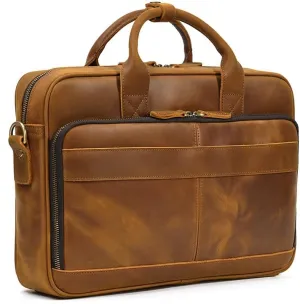 Full Grain Leather Briefcase Laptop Bag Shoulder Messenger Bag for Business or Travel Men' handbag