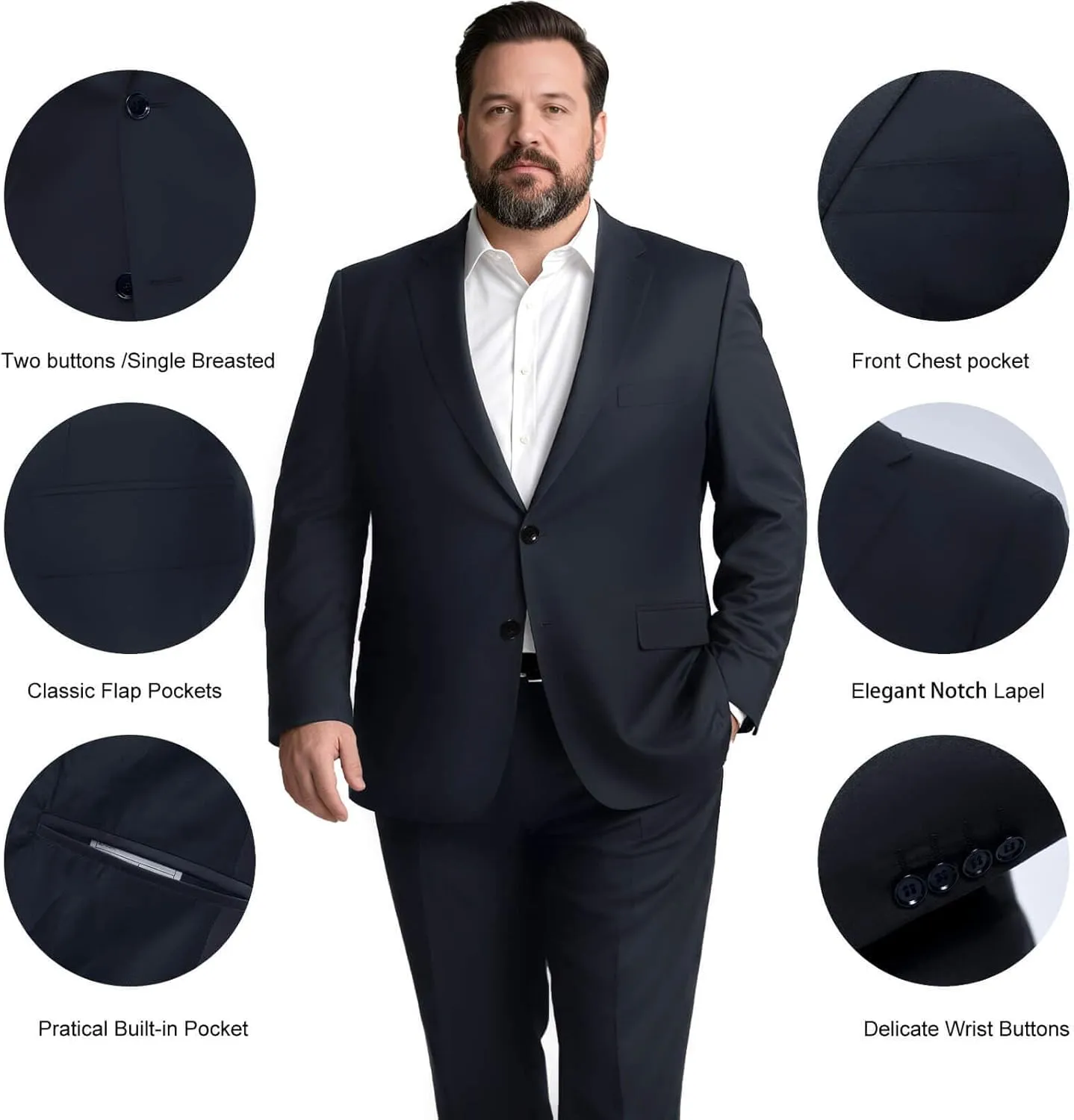 GATMSTZ Mens Suits Big and Tall 2 Pieces Blazer Pants Set Classic Fit