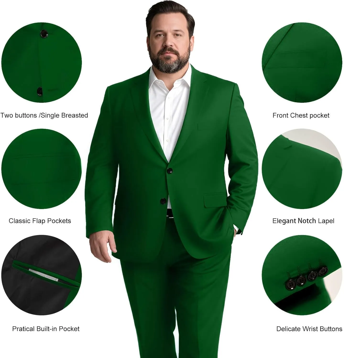 GATMSTZ Mens Suits Big and Tall 2 Pieces Blazer Pants Set Classic Fit