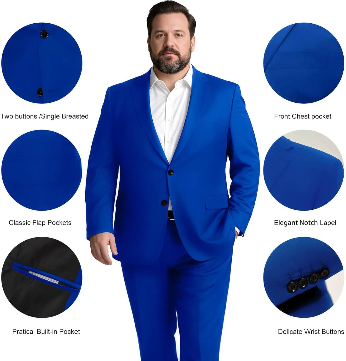 GATMSTZ Mens Suits Big and Tall 2 Pieces Blazer Pants Set Classic Fit
