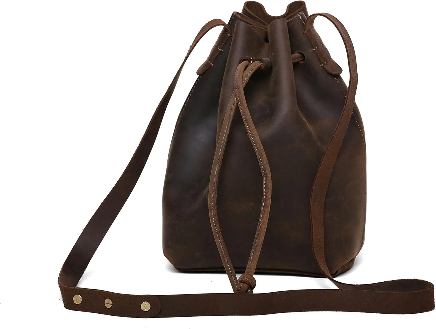 Genuine Leather Bucket Drawstring shoulder bag with Strap sling bag for women