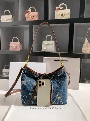 Genuine leather cowboy hobo bag female 2024 new bag senior sense of light luxury niche large capacity Tote bag