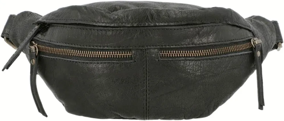 Genuine Leather Fanny Pack, Brown Waist Bag with Multiple Zippered Compartments (Black)