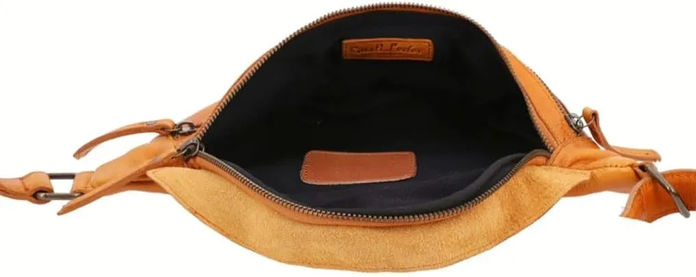 Genuine Leather Fanny Pack, Brown Waist Bag with Multiple Zippered Compartments (Light Brown)