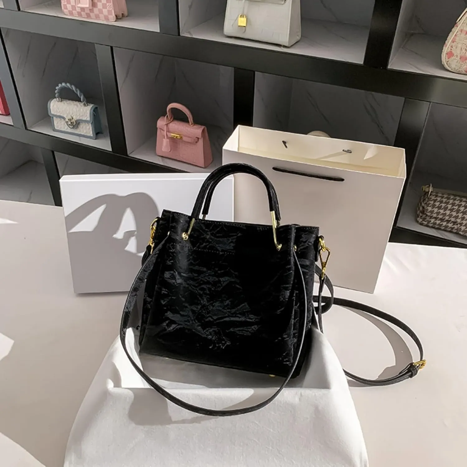 Genuine Leather Pink Bucket Bag Female Crossbody 2024 Senior Sense Large Capacity Commuter Handheld