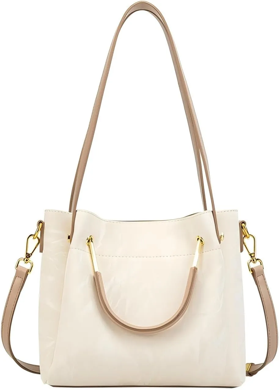 Genuine Leather White Bucket Bag Female Crossbody 2024 shoulder purse Premium Sense Niche Commuter Handheld