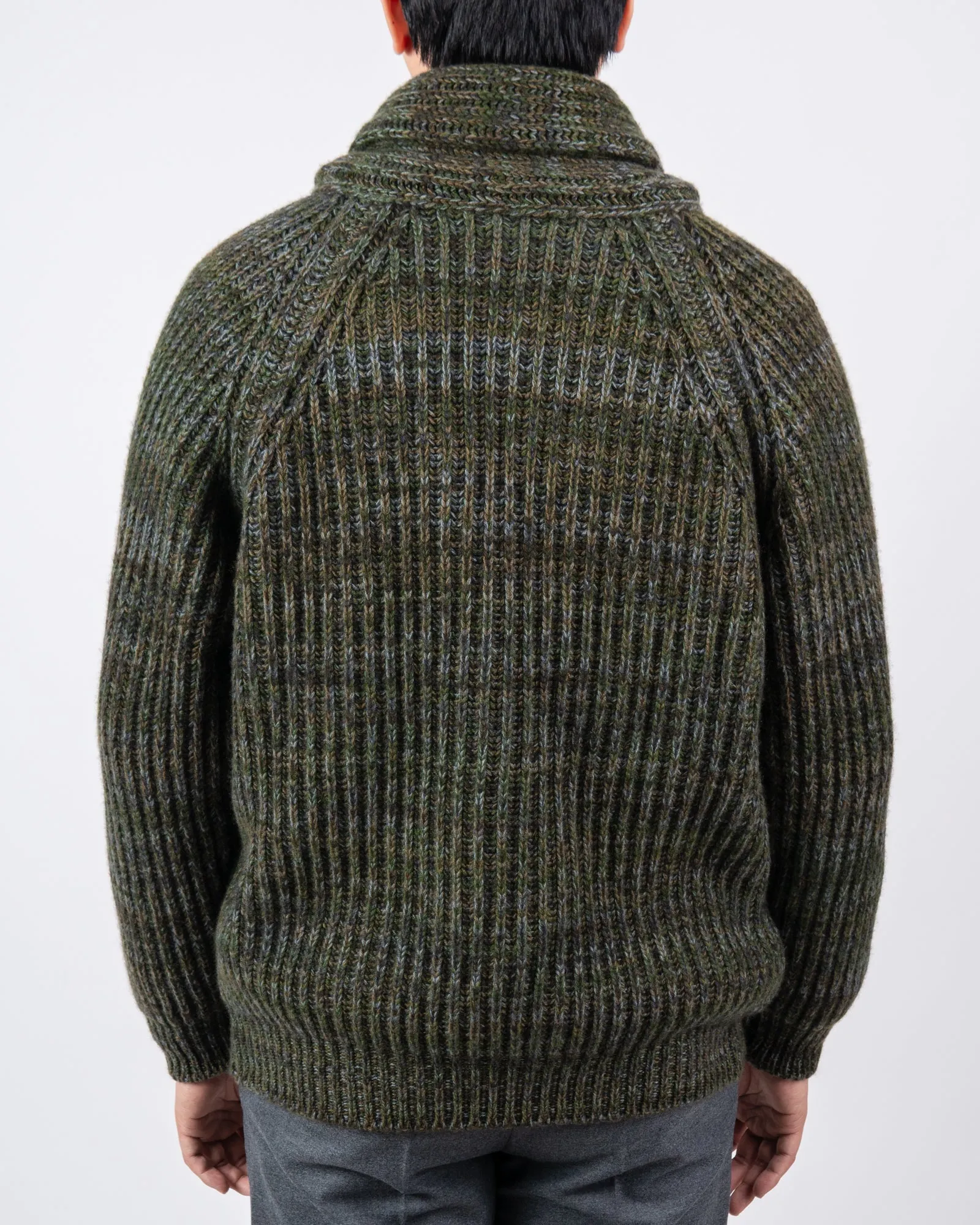 Green Fern Chunky Cashmere Shawl Cardigan Sweater