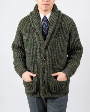 Green Fern Chunky Cashmere Shawl Cardigan Sweater