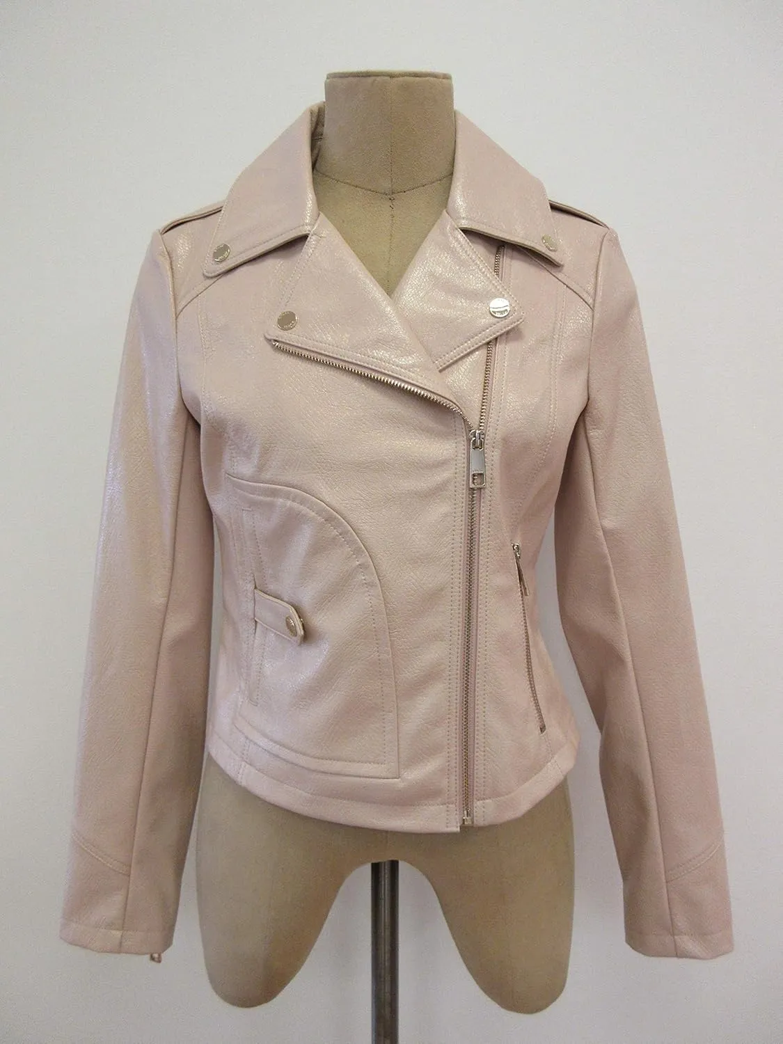 GUESS Women's Faux Leather Moto Jacket with Snake Embossed Print