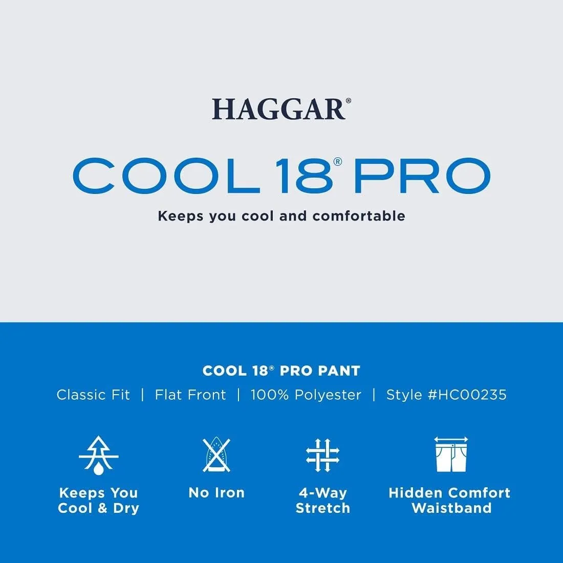 Haggar Men's Cool 18 Pro Classic Fit Flat Front Dress Casual Stretch Golf Pant (Regular and Big & Tall Sizes)