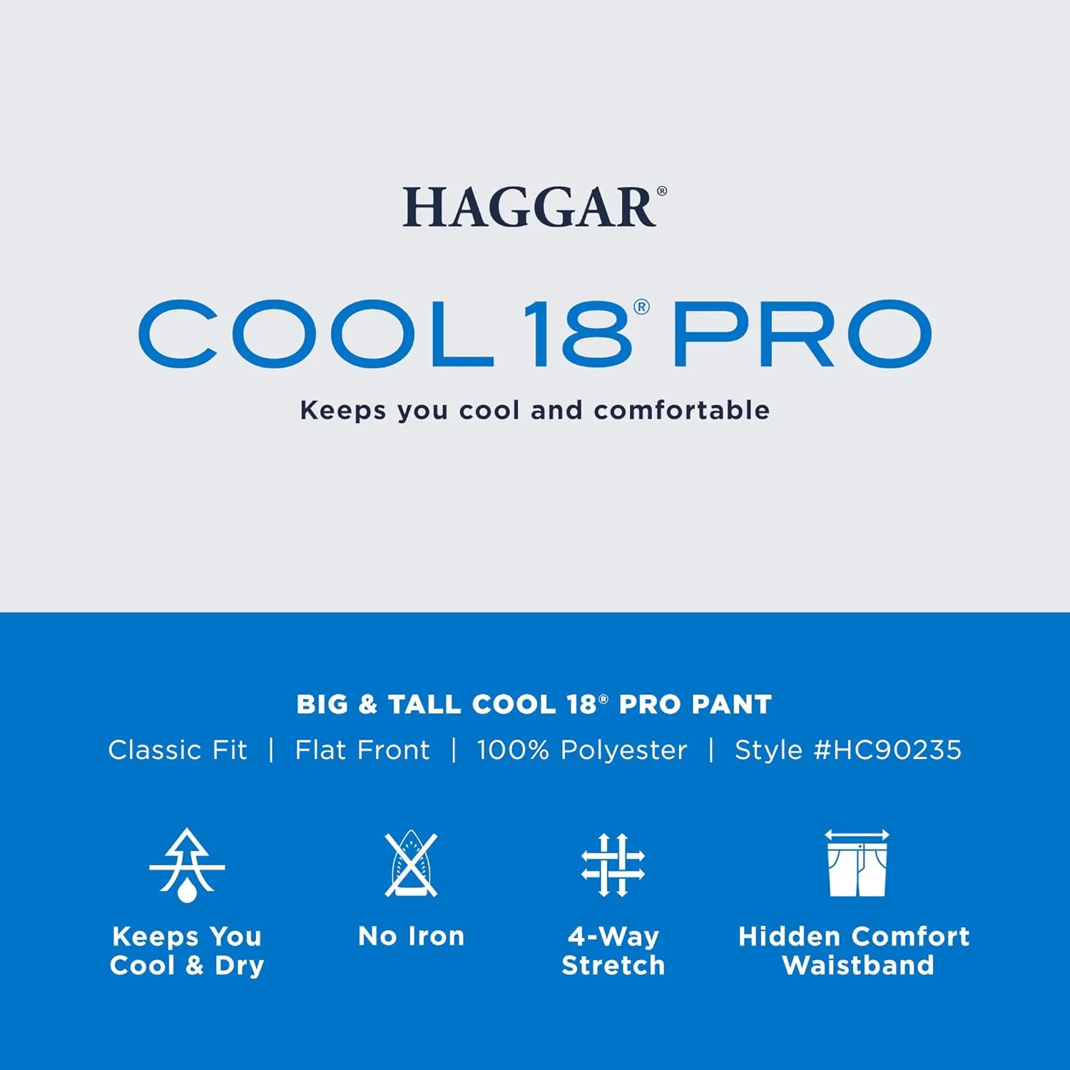 Haggar Men's Cool 18 Pro Classic Fit Flat Front Dress Casual Stretch Golf Pant (Regular and Big & Tall Sizes)