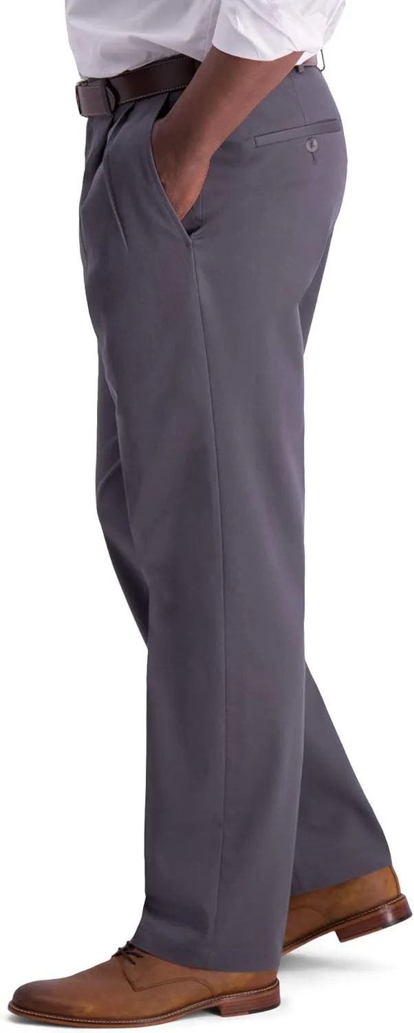 Haggar Men's Iron Free Premium Khaki Classic Fit Pleat Front Expandable Waist Casual Pant (Regular and Big & Tall Sizes)
