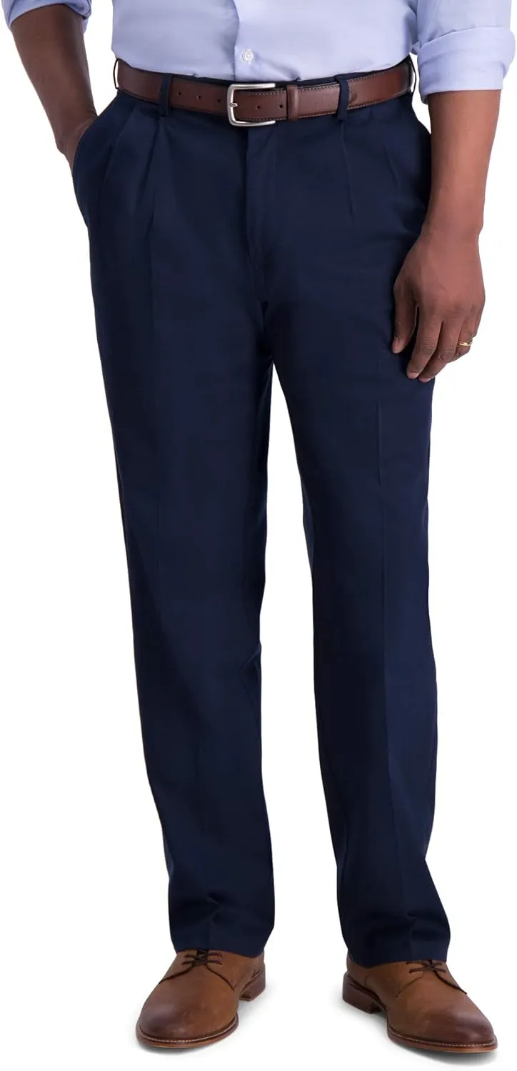 Haggar Men's Iron Free Premium Khaki Classic Fit Pleat Front Expandable Waist Casual Pant (Regular and Big & Tall Sizes)