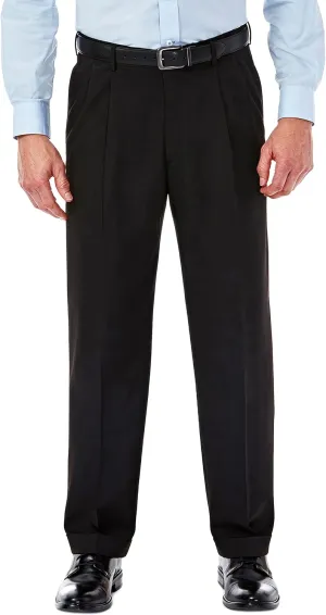 Haggar mens Mynx Gabardine Hidden Expandable Waistband Classic Fit Front Pleated Dress Pant
