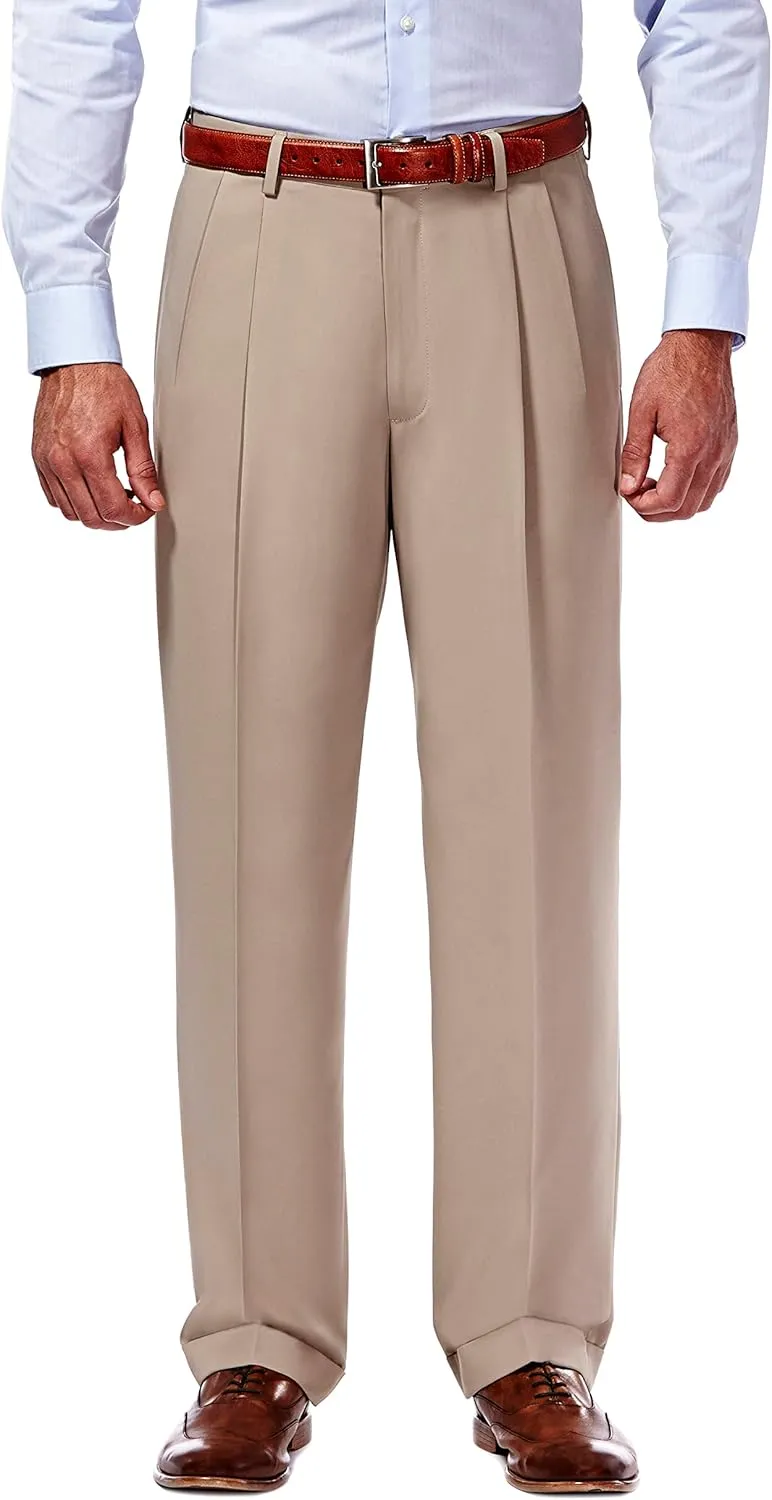 Haggar mens Mynx Gabardine Hidden Expandable Waistband Classic Fit Front Pleated Dress Pant