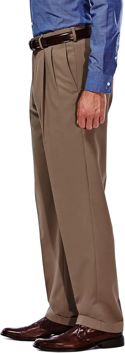 Haggar mens Mynx Gabardine Hidden Expandable Waistband Classic Fit Front Pleated Dress Pant