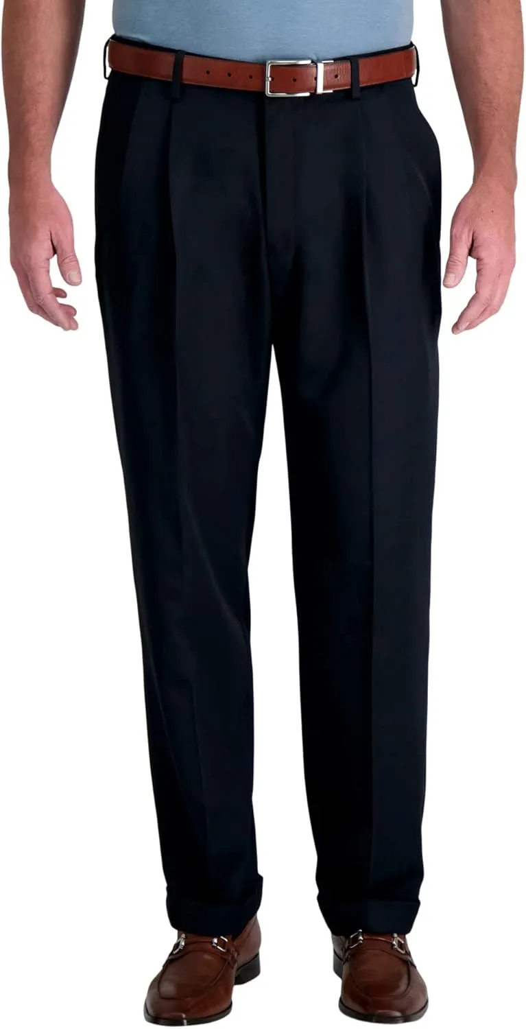 Haggar mens Mynx Gabardine Hidden Expandable Waistband Classic Fit Front Pleated Dress Pant