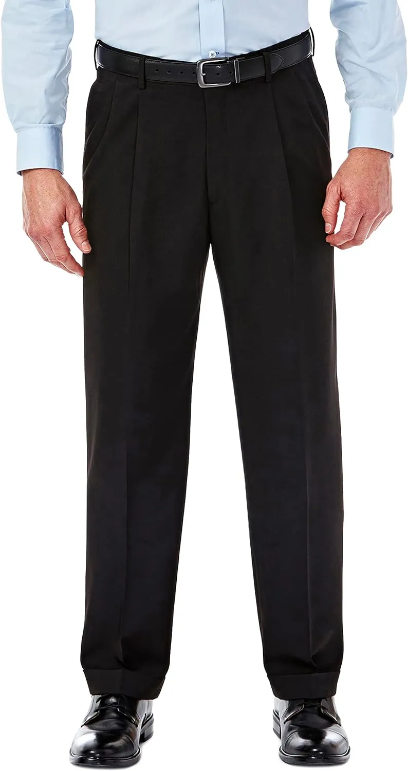 Haggar mens Mynx Gabardine Hidden Expandable Waistband Classic Fit Front Pleated Dress Pant
