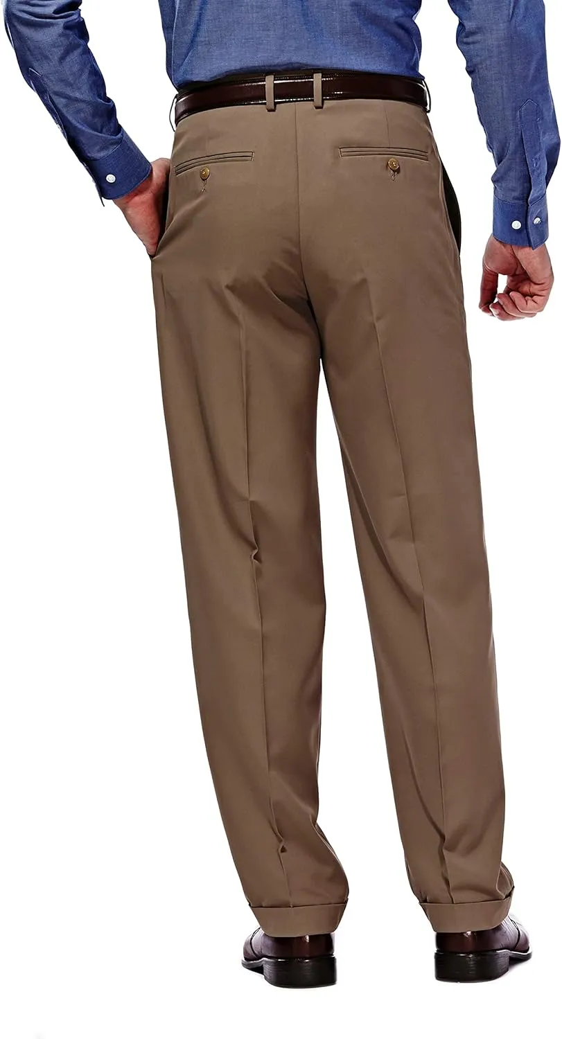 Haggar mens Mynx Gabardine Hidden Expandable Waistband Classic Fit Front Pleated Dress Pant