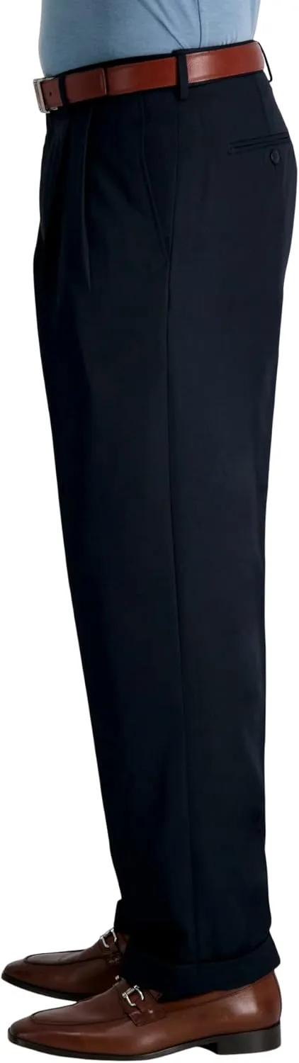 Haggar mens Mynx Gabardine Hidden Expandable Waistband Classic Fit Front Pleated Dress Pant